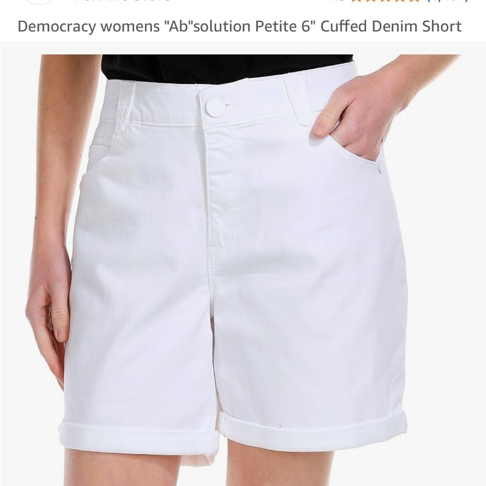 Democracy White Jean Shorts with Cuffed Hem
